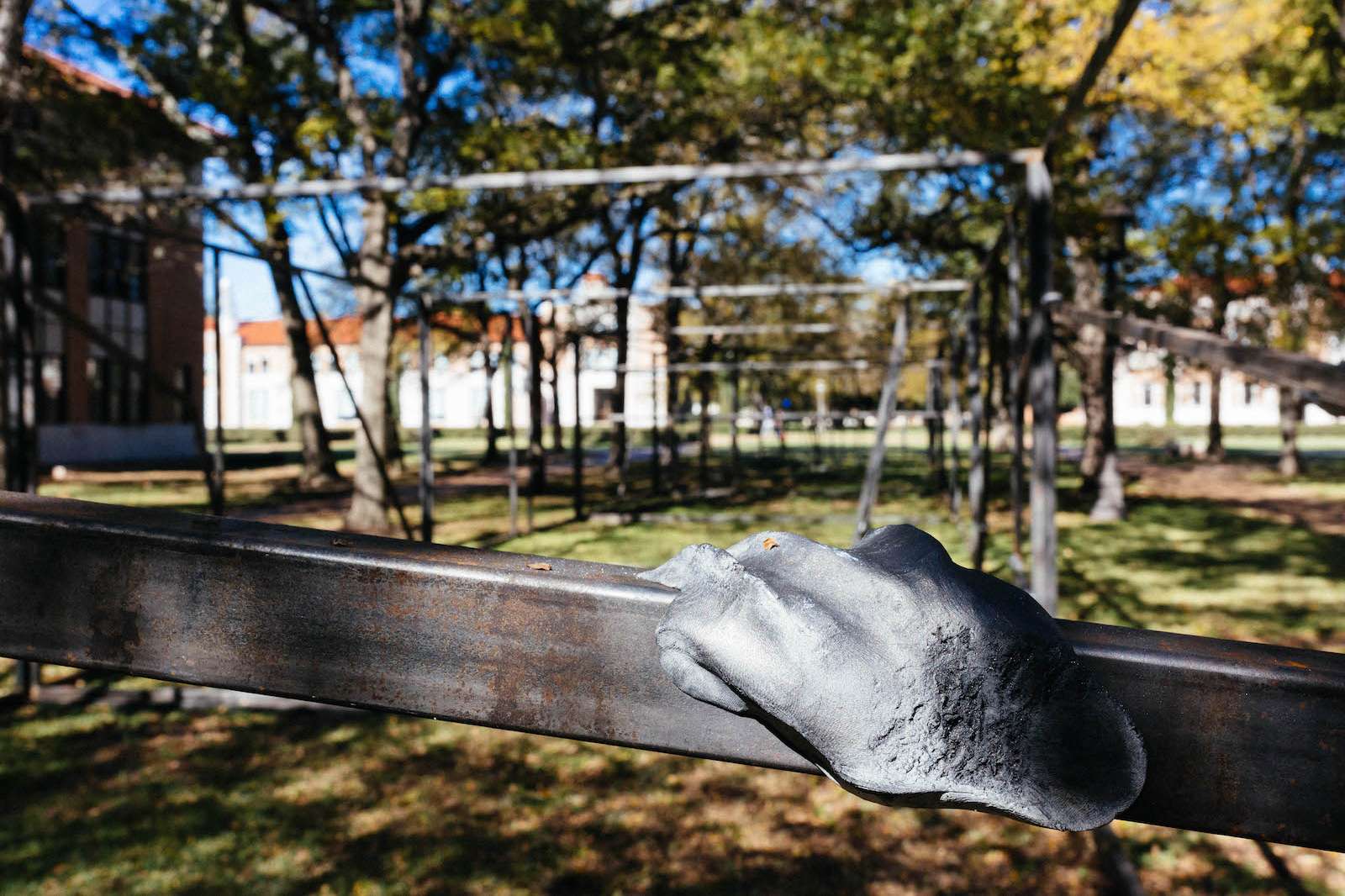 Jarrod Beck, Origin, 135 degrees, 2017, Steel and resin clay. Commissioned by Rice Public Art and made possible through the generous support of Russ Pitman (’58). Photo: Lynn Lane.