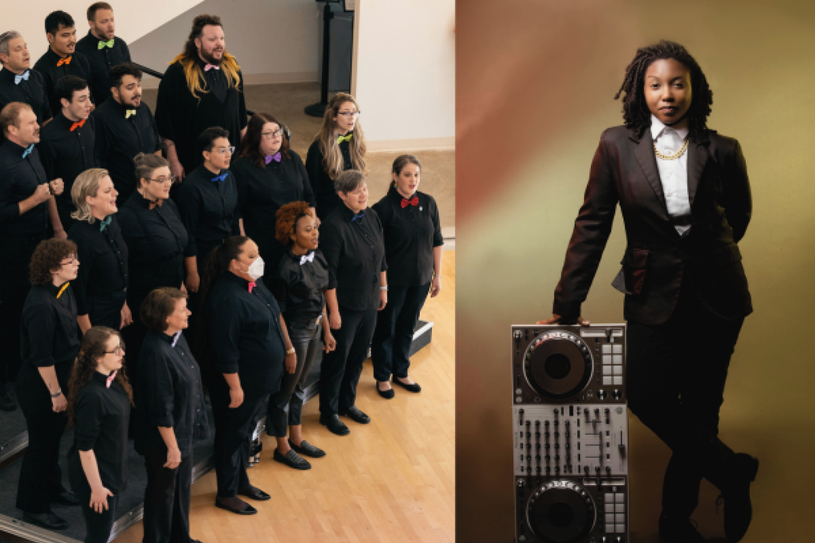 Pride Chorus Houston peforming and a portrait of dj krazzy kris