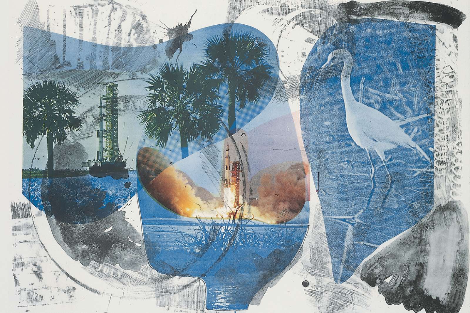 Robert Rauschenberg  Local Means (Stoned Moon), 1970  Lithograph  32 3/8 x 43 1/4 inches (82.2 x 110 cm)  From an edition of 11, published by Gemini G.E.L., Los Angeles ©Robert Rauschenberg Foundation and Gemini G.E.L.