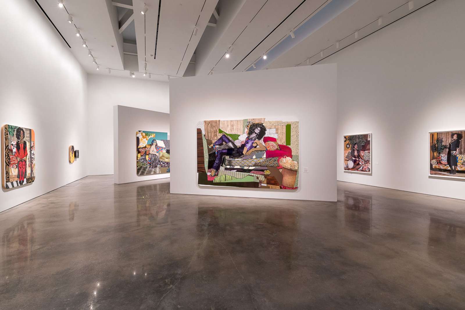 Installation view of Mickalene Thomas: Waiting on a Prime-Time Star. Courtesy the artist. Photo: Nash Baker