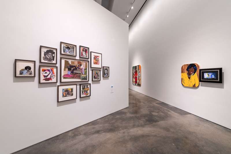 Installation view of Mickalene Thomas: Waiting on a Prime-Time Star. Courtesy the artist. Photo: Nash Baker