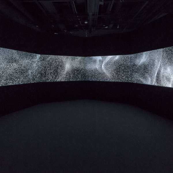 Installation view of Particle Chamber by Leo Villareal, 2017. Six channel digital projection, electrical hardware, and custom  software. 13ft x 17ft 1/2in x 15ft. © Leo Villareal. Courtesy Pace Gallery. Photo: Nash Baker
